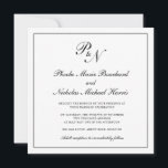 Invitation Mariage de Carré de monogramme noir et blanc<br><div class="desc">Faire-part de mariage carré classique et classe avec un design simple avec vos deux monogrammes initiaux et vos noms dans une calligraphie élégante à l'intérieur d'une mince bordure. Le dos est noir et solide. Ce design classique noir et blanc est parfait pour un mariage formel.</div>