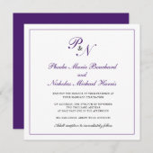 Invitation Mariage de Carré de monographie royale violet (Devant / Derrière)