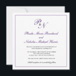 Invitation Mariage de Carré de monographie royale violet<br><div class="desc">Faire-part de mariage carré classique et classe avec un design simple avec vos deux monogrammes initiaux et vos noms dans une élégante calligraphie royale violet à l'intérieur d'une mince bordure. Le dos est violet solide. Ce design classique est parfait pour un mariage formel à l'automne/automne.</div>