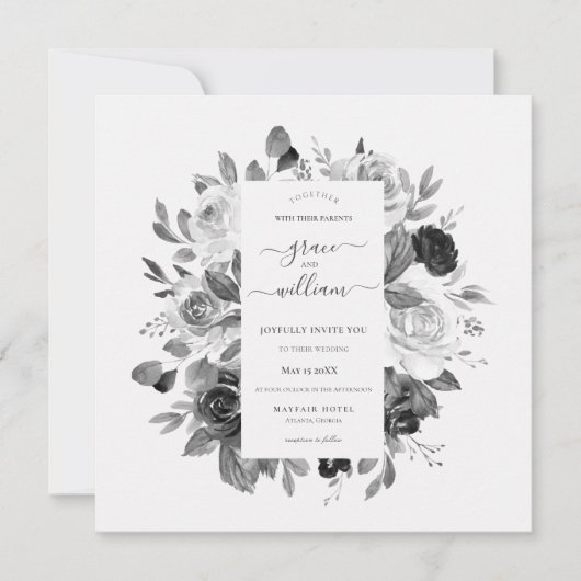Invitation Mariage de Carré moderne Monochrome blanc (Devant)