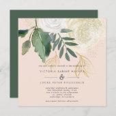 Invitation Mariage de Carré romantique Blush & Green (Devant / Derrière)