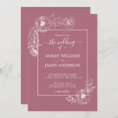 Invitation Mariage de cassis à flancs blancs à script chic (Devant / Derrière)