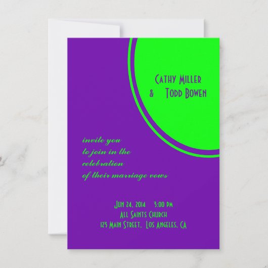 Invitation mariage de cercle vert pourpre brillant (Devant)