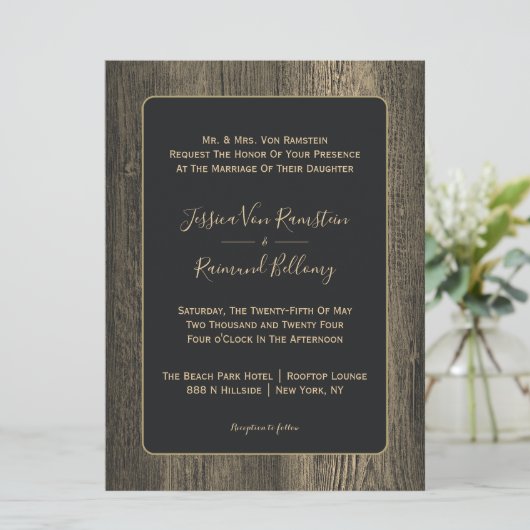 Invitation Mariage de céréales en bois d'or (Debout devant)