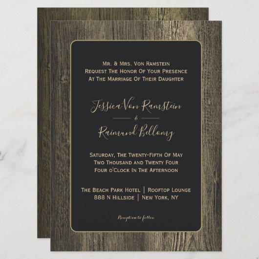 Invitation Mariage de céréales en bois d'or (Devant / Derrière)