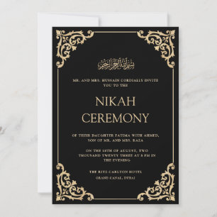 Invitation Mariage de cérémonie Nikah noir orné élégant