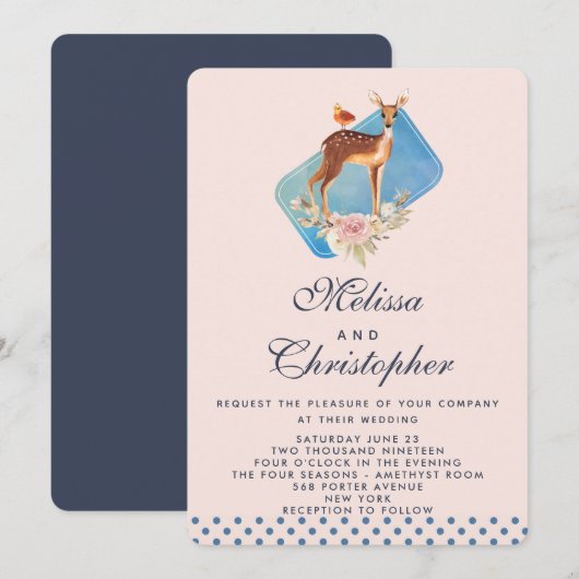 Invitation Mariage de cerf aquarelle marron mignon (Devant / Derrière)