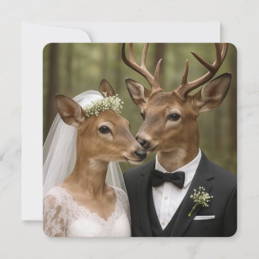 Invitation Mariage de cerf et biche dans la forêt (Devant)