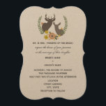 Invitation Mariage de cerfs rustiques - Orange Floral<br><div class="desc">Faire-part de mariage illustrant des fleurs orange et jaune et de la verdure disposés autour des bustes d'un dollar et d'un doe. Personnalisez le texte avec les détails de votre occasion. L'expression est celle des parents de la mariée.</div>