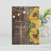 Invitation Mariage de chaîne de tournesol en bois rustique (Debout devant)