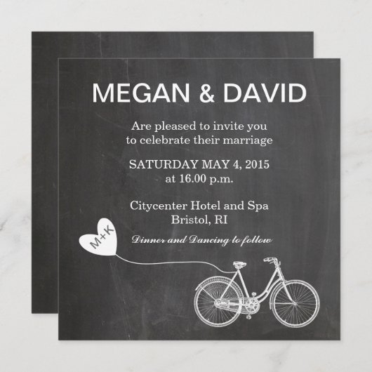 Invitation Mariage de Chalkboard avec vélo (Devant / Derrière)