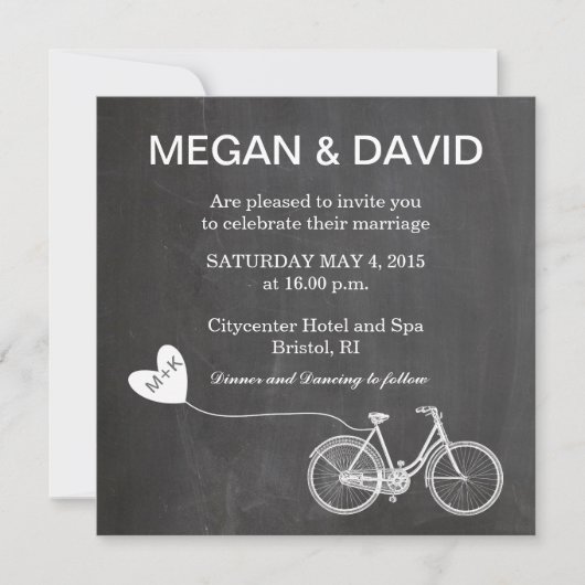 Invitation Mariage de Chalkboard avec vélo (Devant)