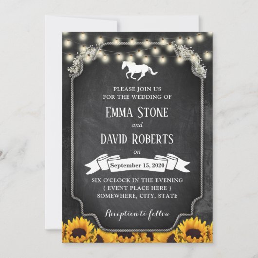 Invitation Mariage de Chalkboard de tournesol rustique (Devant)
