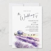 Invitation Mariage de champ Aquarelle violet Lavande Fleurs (Devant)