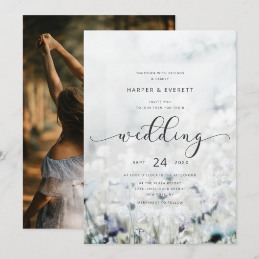 Invitation Mariage de champ de Fleur sauvage de fusion photo (Devant / Derrière)