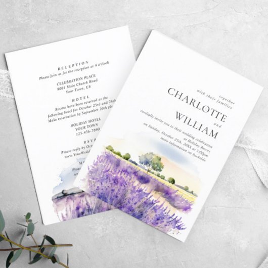 Invitation Mariage de champ de la lavande aquarelle tout en u