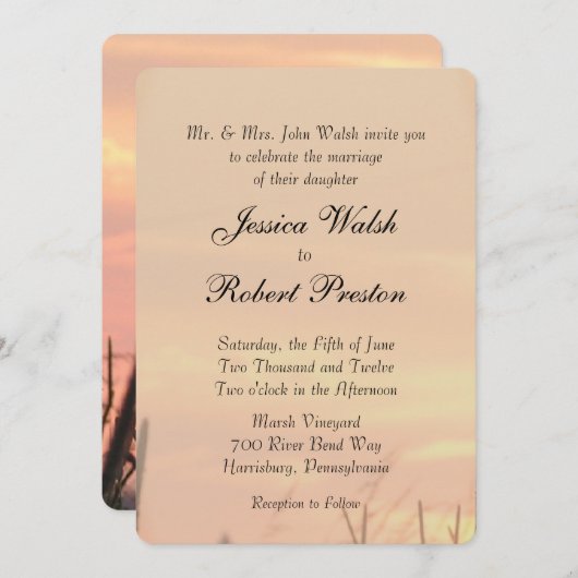Invitation Mariage de champ Sunset (Devant / Derrière)