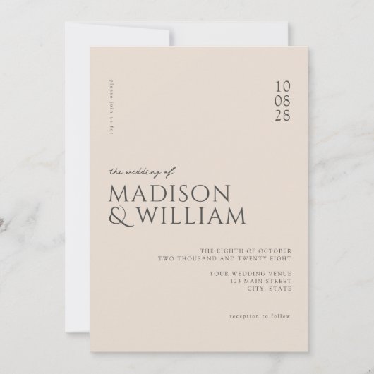Invitation Mariage de champagne simple et moderne (Devant)