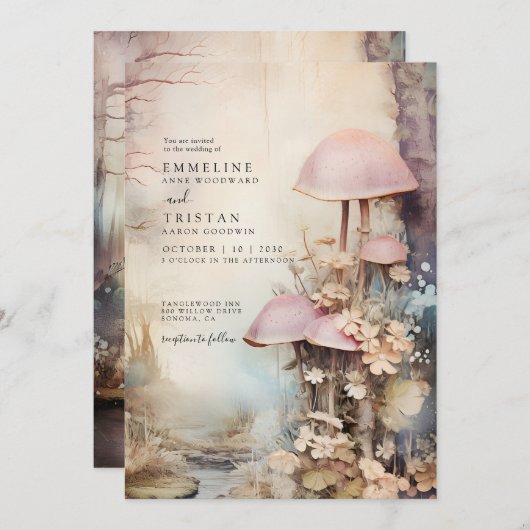 Invitation Mariage de champignons forestiers enchantés (Devant / Derrière)