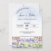 Invitation Mariage de champs de lavande paysagère d'aquarelle (Devant)