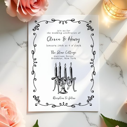 Invitation Mariage de chandelabra à la main lunaire