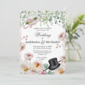 Invitation Mariage de chapeau rose vif Romantique Floral (Debout devant)
