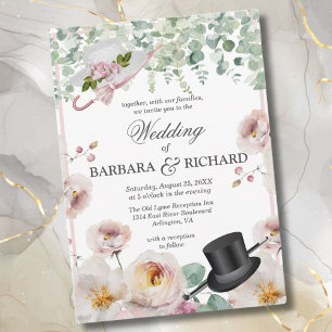 Invitation Mariage de chapeau rose vif Romantique Floral