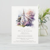 Invitation Mariage de chapelle en aquarelle rustique (Debout devant)
