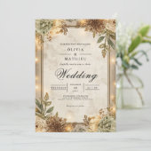 Invitation Mariage de charpente de fleur de Sepia rustique (Debout devant)