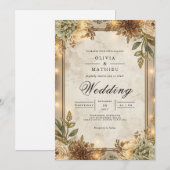 Invitation Mariage de charpente de fleur de Sepia rustique (Devant / Derrière)