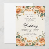 Invitation Mariage de charpente de fleurs de pêche (Devant / Derrière)