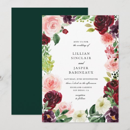 Invitation Mariage de charpente florale Bourgogne (Devant / Derrière)