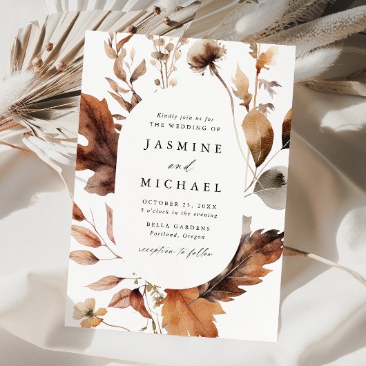 Invitation Mariage de charpente florale d'automne rustique