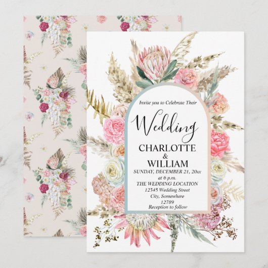 Invitation Mariage de charpente florale de Bohême (Devant / Derrière)