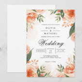 Invitation Mariage de charpente florale de corail (Devant / Derrière)