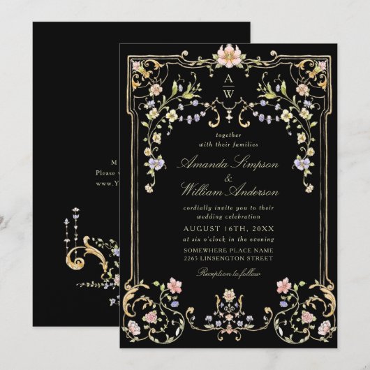 Invitation Mariage de charpente florale de Grace Orné Victori (Devant / Derrière)