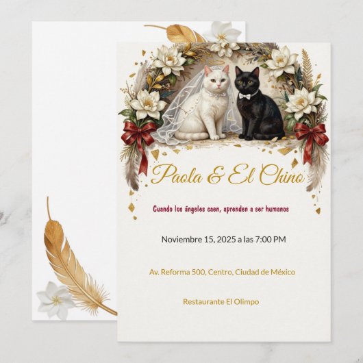 Invitation Mariage de Chat Ange Déchu Viral (Devant / Derrière)