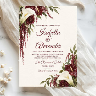Invitation Mariage de château élégant blanc et burgundy