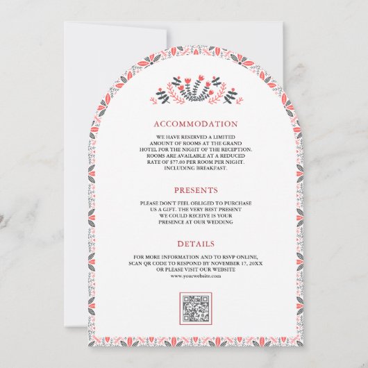 Invitation Mariage de cheminée d'art populaire scandinave (Dos)