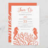 Invitation Mariage de cheval de mer de corail (Devant / Derrière)