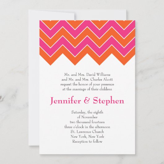 Invitation Mariage de Chevron orange et rose (Devant)