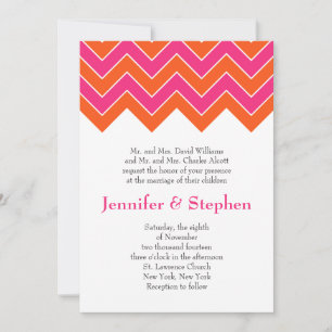 Invitation Mariage de Chevron orange et rose