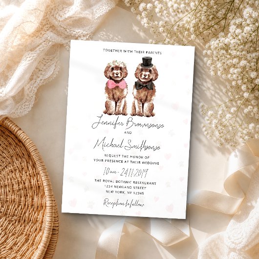 Invitation Mariage de chien à thème Cockapoo patte cœur
