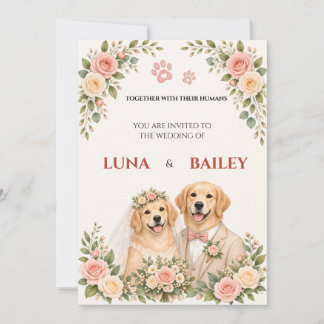 Invitation Mariage de chien Retriever doré mignon Floral