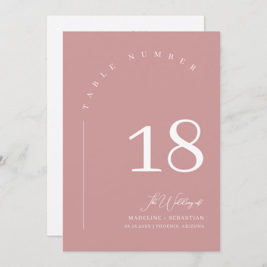 Invitation Mariage de chou rose Dusty, tableau Numéro de tabl (Devant / Derrière)