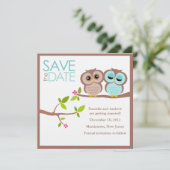Invitation Mariage de Chouettes Brown et Aqua Enregistrer la  (Debout devant)