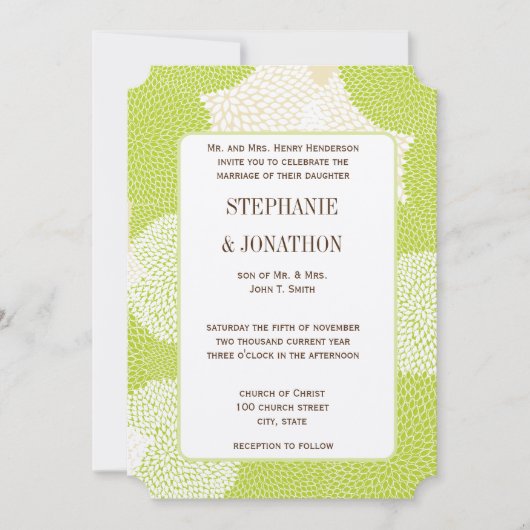 Invitation Mariage de chrysanthèmes floraux bleu et vert (Devant)