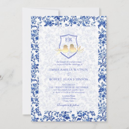 Invitation Mariage de Cimier Floral bleu Toile (Devant)