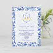 Invitation Mariage de Cimier Floral bleu Toile (Debout devant)