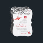 Invitation Mariage de citation d'amour et de grues en papier<br><div class="desc">Une paire de grues en papier rouge origami accrochées à des branches noires/blanches contre un arrière - plan foncé/clair avec un symbole carré classique double bonheur. Il s'agit d'une carte d'invitation de jour de mariage double face. Un côté de cet invitation présente une citation amour/mariage romantique et l'autre est le...</div>